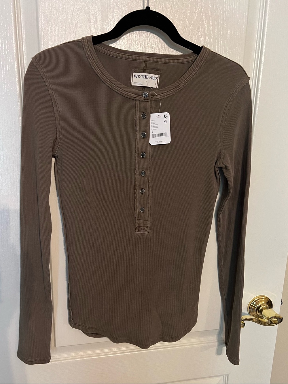 Free People Seaweed Ribbed Button Henley